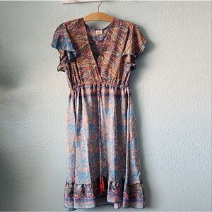 Kasturi vintage poly silk floral boho cottagecore peaseant dress